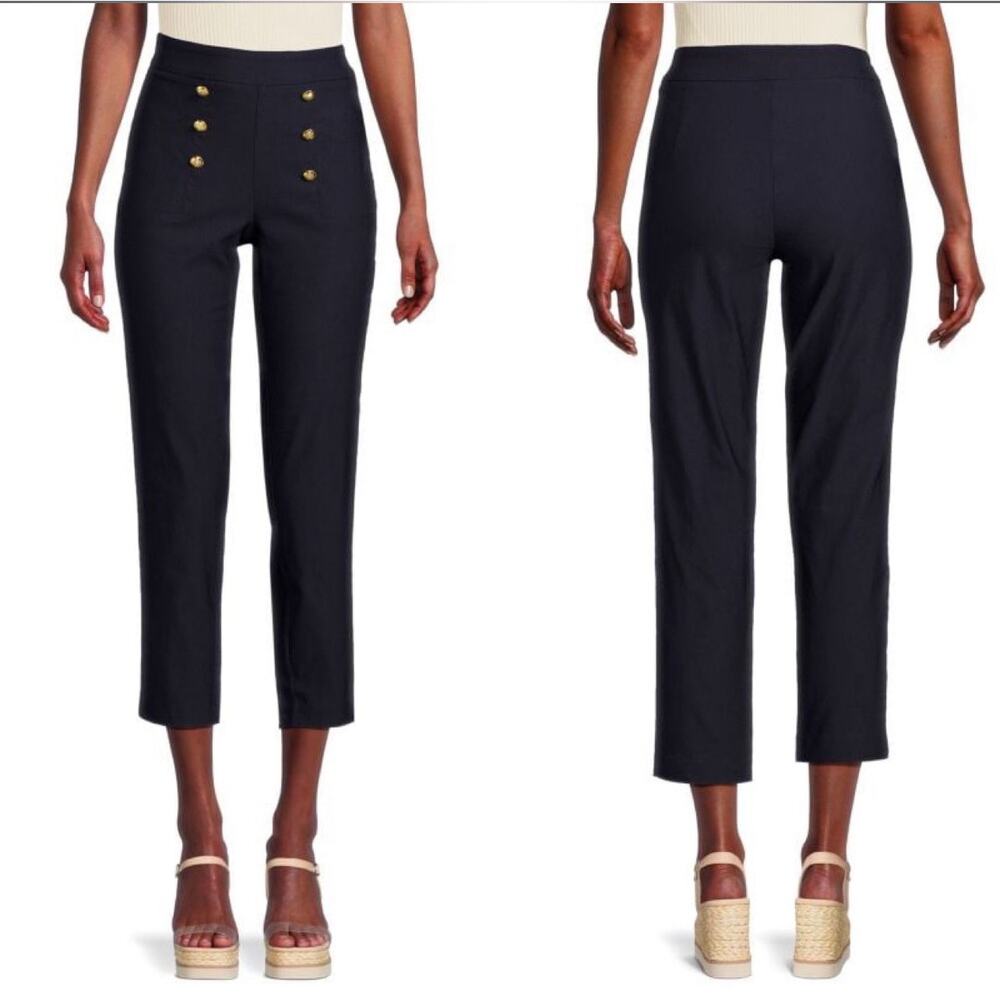 Nanette Lepore Black High-Waist Wide Leg Sailor Pants with Gold Buttons